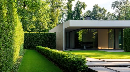 Fototapeta premium Modern House with Green Hedges
