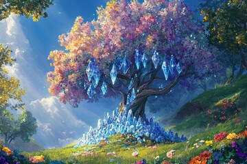 crystal trees fantasy landscape with trees and flowers