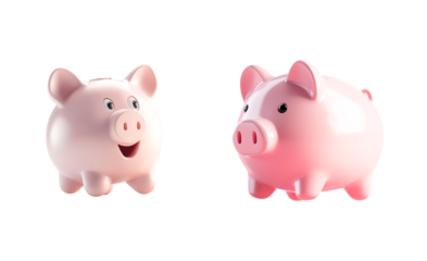 Pink Piggy Banks Savings Investment Finance Moneybox Cash Currency Deposit isometric view 3d render illustration isolated on white background