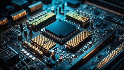 Fototapeta premium IT. Information technology concept. Motherboard integrated circuit and tech icons illustrtion. Futuristic bakground