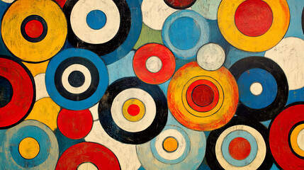 Vibrant abstract circle pattern with bold colors and geometric shapes