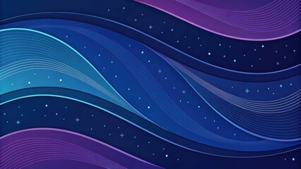 Vibrant blue and purple abstract waves flow across a starry night sky.