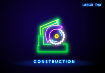 circular saw tool neon light sign vector. circular saw tool illustration