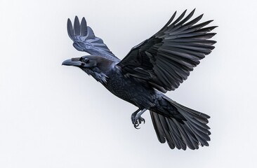 Fototapeta premium On a transparent background, a beautiful raven (Corvus corax) flies