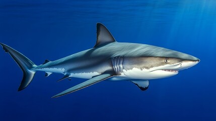 Fototapeta premium Shark Swimming Gracefully in Blue Ocean