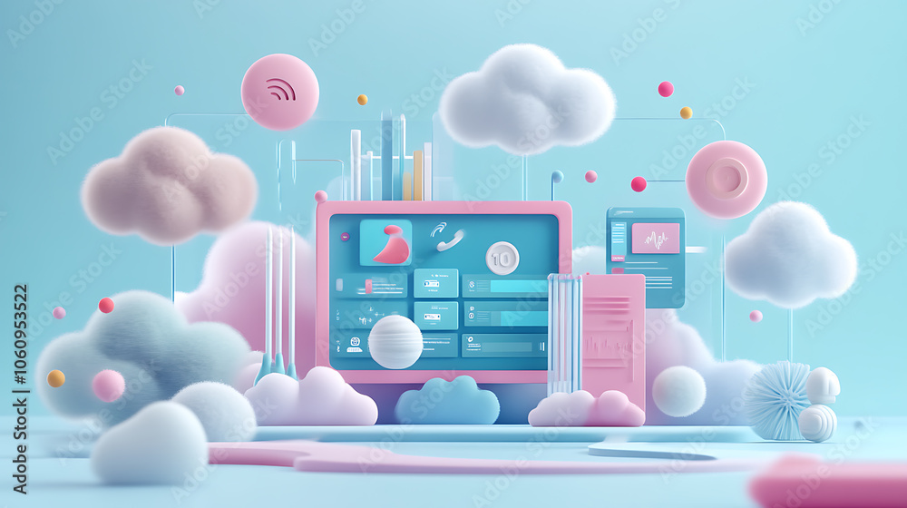 Poster a 3d illustration visualizes communications platform as a service (cpaas), showcasing cloud solution