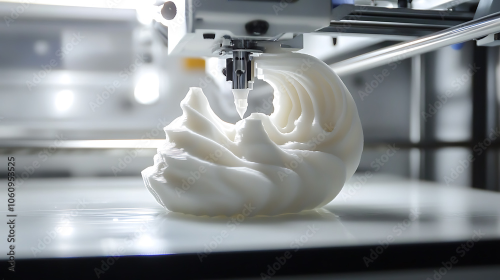 Poster A 3D printer in the midst of creating a white plastic model, offering a glimpse into the capabilities of modern 3D printing technology