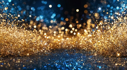 Abstract glitter lights background in gold and blue tones