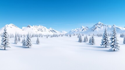 Obraz premium Mountain ranges covered with snow and trees silhouetted against a clear blue sky, a serene snowy scene.