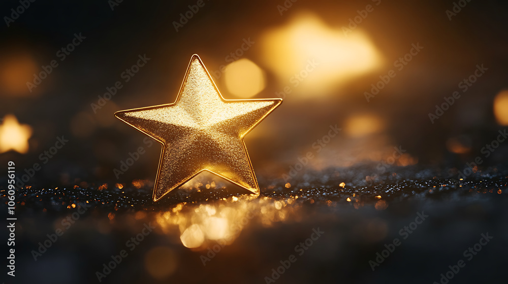 Poster a golden star showcased with a light effect on a dark background, creating an atmosphere of achievem