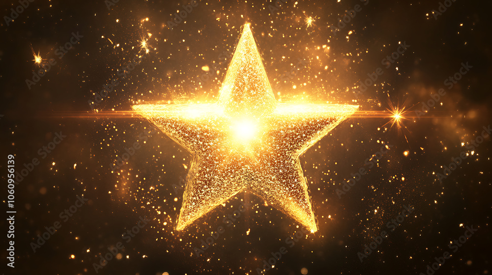 Poster A golden star showcased with a light effect on a dark background, creating an atmosphere of achievement and recognition