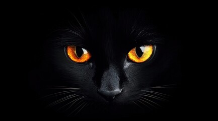 
A black cat with glowing eyes in the darkness

