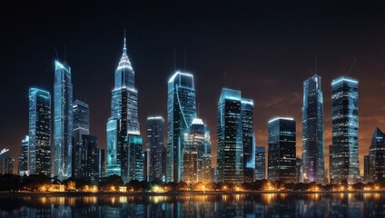 Fototapeta premium Smart city An intelligent building automation system concept with binary code data flow showcasing technology in urban architecture