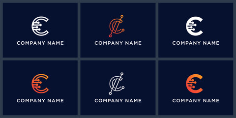 Vector set letter C smart tech logo design