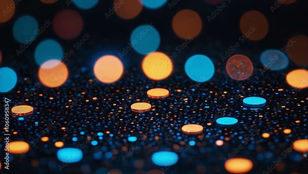 Wall mural neon small round dots background. small circle light . abstract digital device interface technology.