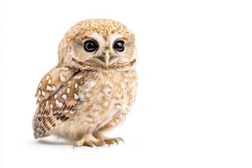 Fototapeta premium A spread owl's wing on a white background, the texture of feathers of a bird of prey
