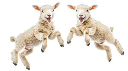 Joyful Sheep Jumping Playfully on a Clear Background Generative AI