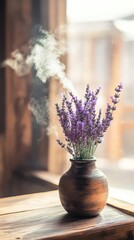 Lavender Bouquet with Gentle Steam in Glass Vase	