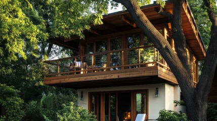 Modern Wooden House in a Lush Forest