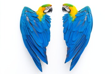 Fototapeta premium Macaw wings isolated on white background with blue and gold colors