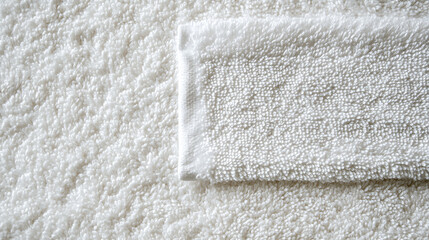 A texture of a white towel suitable for backgrounds, This fabric or textile is made of cotton fiber material, giving it a plush, fluffy, dry, soft, and clean appearance, It's ideal for backgrounds