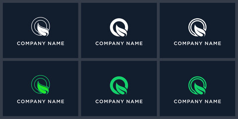 set abstract letter Q leaf logo design