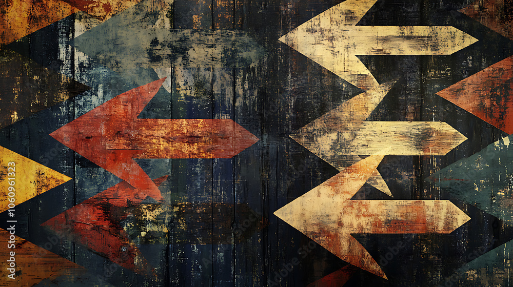 Aufkleber An artistic digital rendering featuring a collection of arrows pointing in various directions, symbolizing the complexity and multitude of choices involved in the decision, making process
