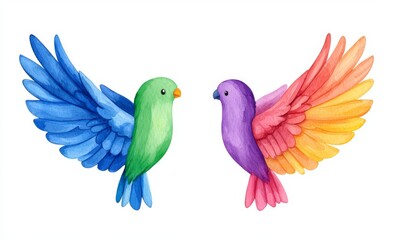 Fototapeta premium Isolated on white, abstract colorful parrot wings rainbow