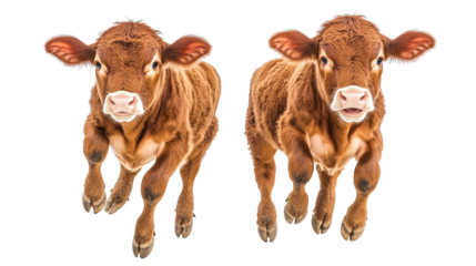 Happy Cows Joyfully Jumping on a Clear Background in Playful Delight Generative AI