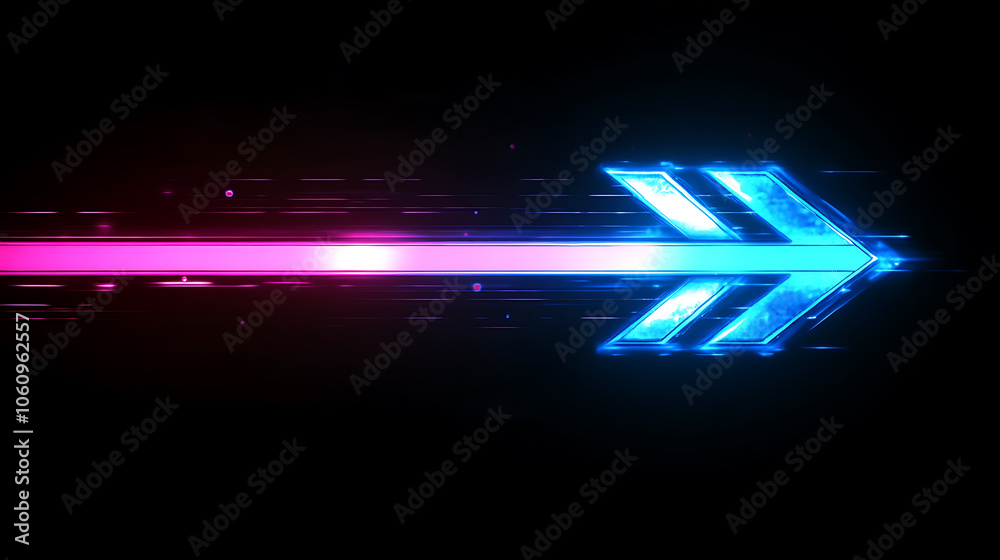 Poster abstract arrow speed motion light effect with blue and pink glow on dark background