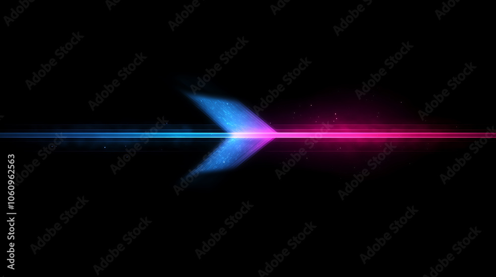Poster abstract arrow speed motion light effect with blue and pink glow on dark background
