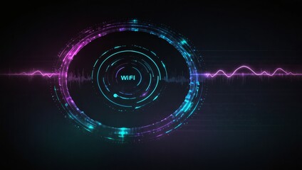 Wifi wave light effect. Radar sensor, beep technology, digital sign.Transparent neon circle symbol. wireless internet connection. Radar with wireless technology emitting a light