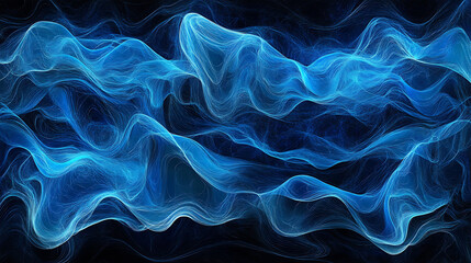 Fototapeta premium Abstract Blue Digital Waves with Artificial Neural Network Connections, Cyber Background