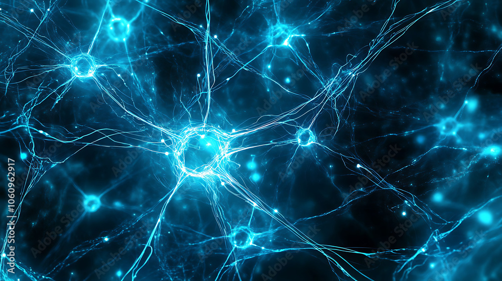 Poster Abstract Blue Digital Waves with Artificial Neural Network Connections, Cyber Background