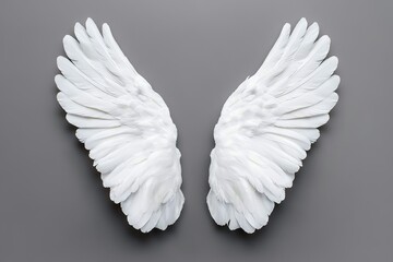 Fototapeta premium An Stock pair of white fairy wings with soft feathers on a black background.