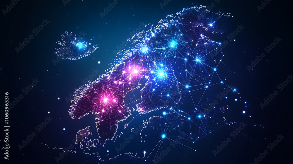 Poster abstract digital scandinavia map northern europe global network connectivity concept futuristic data