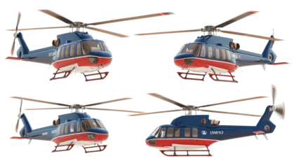 Set of Four Helicopters With Varied Angles on Transparent Background Generative AI
