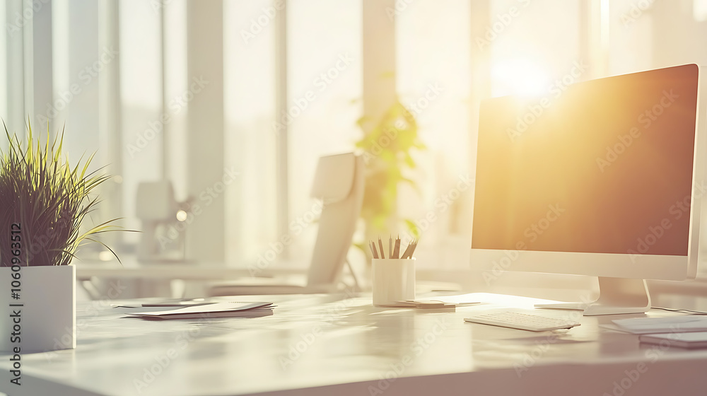 Aufkleber Bright and pristine office environment Providing an abstract and inviting background Ideal for creating a clean and productive workspace