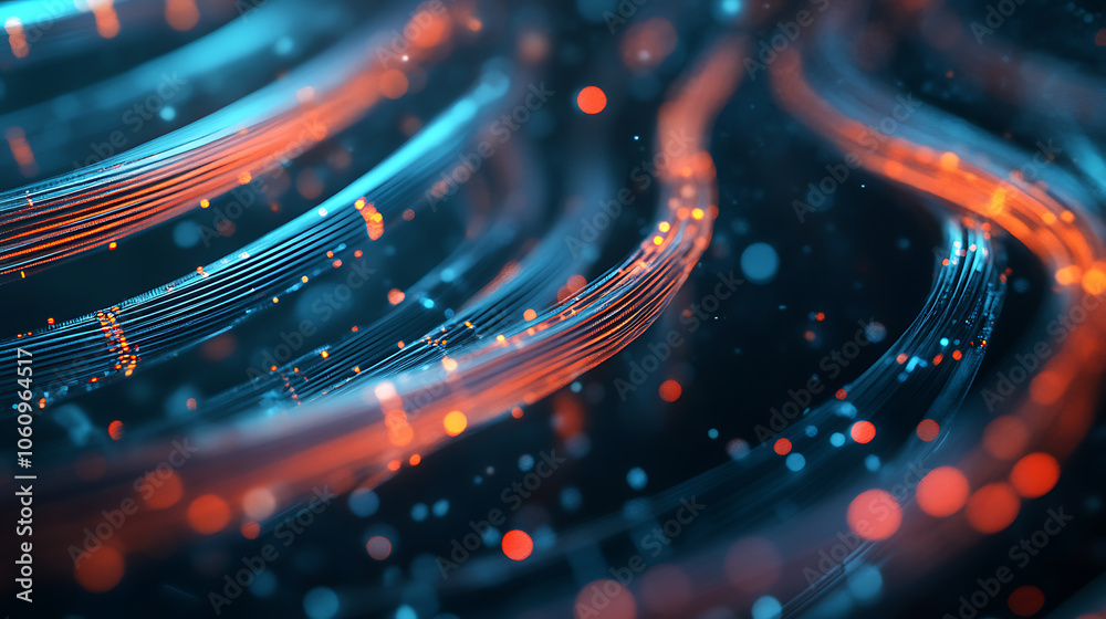 Poster close, up of network cables with a fiber optical background, highlighting the critical infrastructur