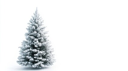 Fototapeta premium Elegant snow-capped Christmas tree on white background, perfect for holiday and winter decor themes.
