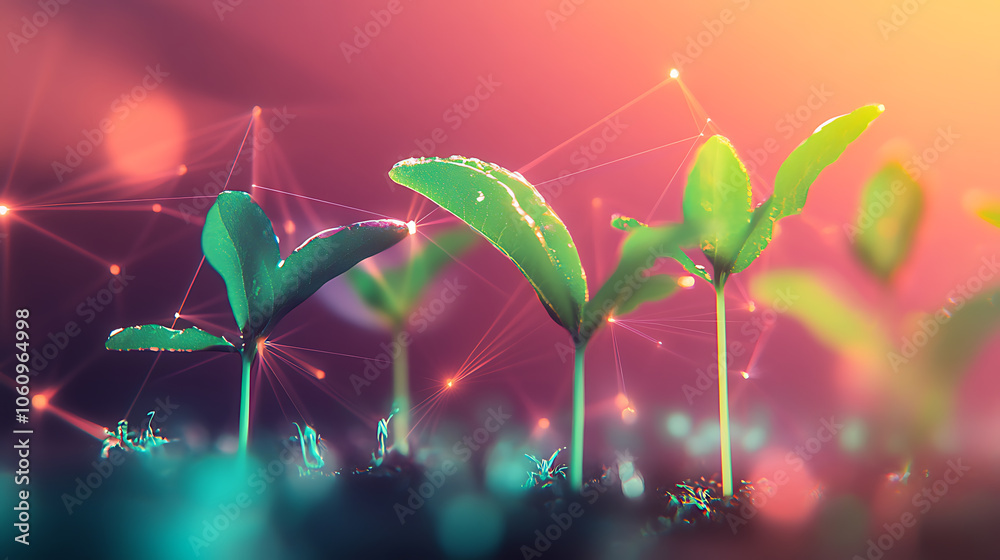 Aufkleber conceptual illustration of tech plant growth representing the fusion of nature and technology in pro