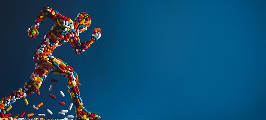 Running human figure made from pills	
