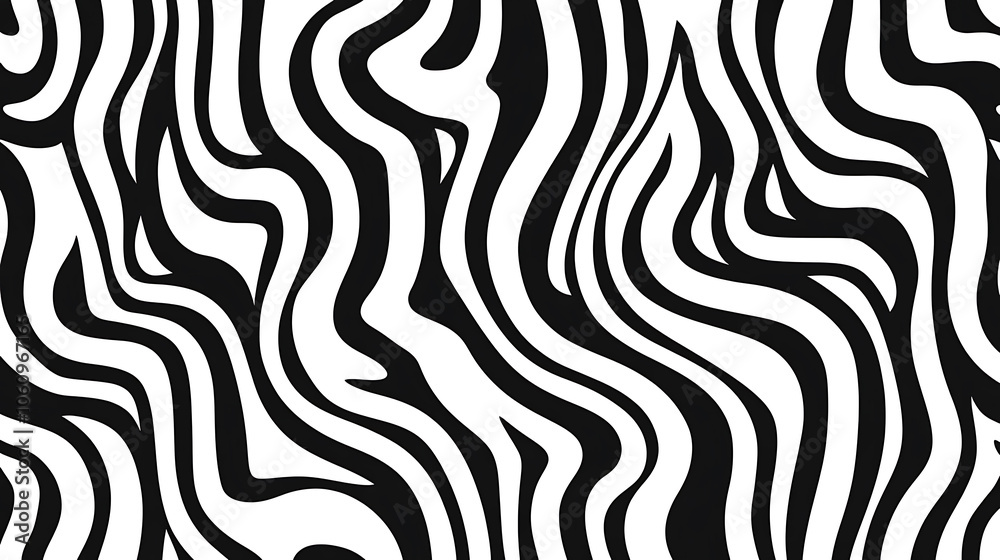 Poster dynamic black and white doodle pattern, bold curved lines and swirls, seamless vector design