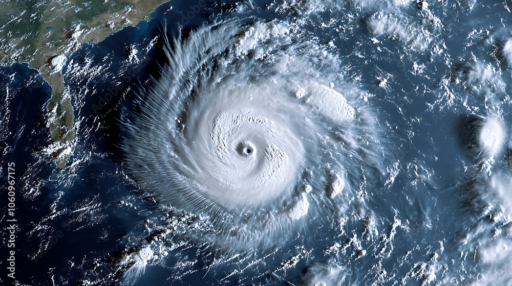 Poster a super typhoon over the ocean is depicted as a severe tropical storm, emphasizing the intense dynam