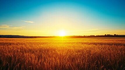 Obraz premium Golden Sunset Over a Wheat Field