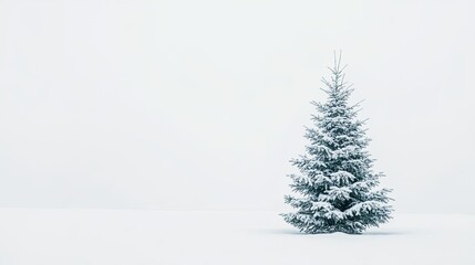 Snow-covered Christmas tree in natural green, standing against a clean white background.