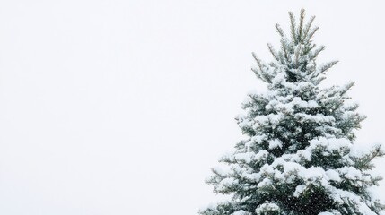 Fototapeta premium Snow-covered Christmas tree in natural green, standing against a clean white background.