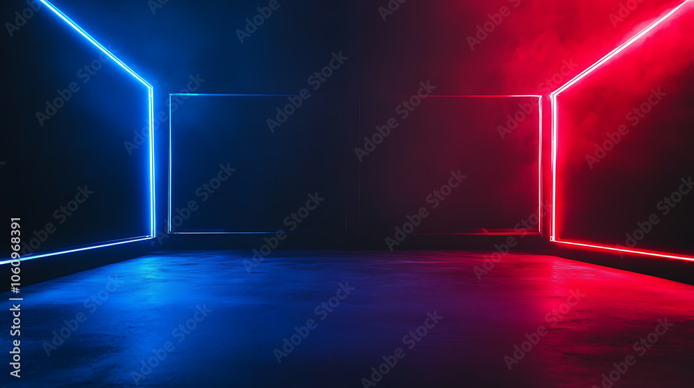 Poster a vibrant versus screen displaying a confrontation between red and dark blue backgrounds, symbolizin