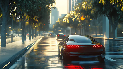 Autonomous car sensor systems for driverless safety, adaptive cruise control, smart transportation technology, 3d rendering