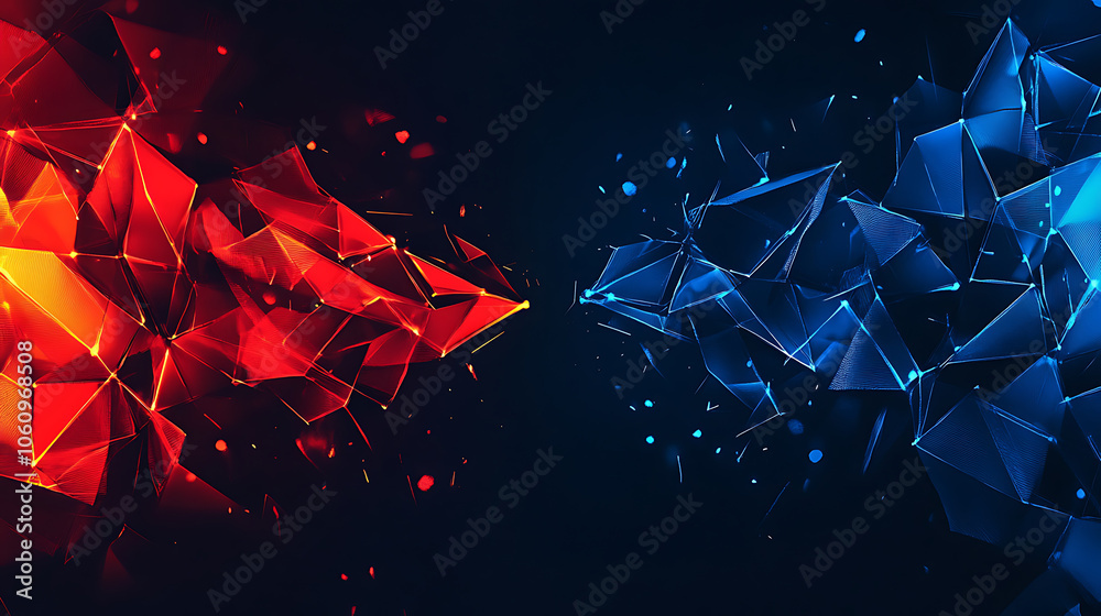 Aufkleber a vibrant versus screen displaying a confrontation between red and dark blue backgrounds, symbolizin